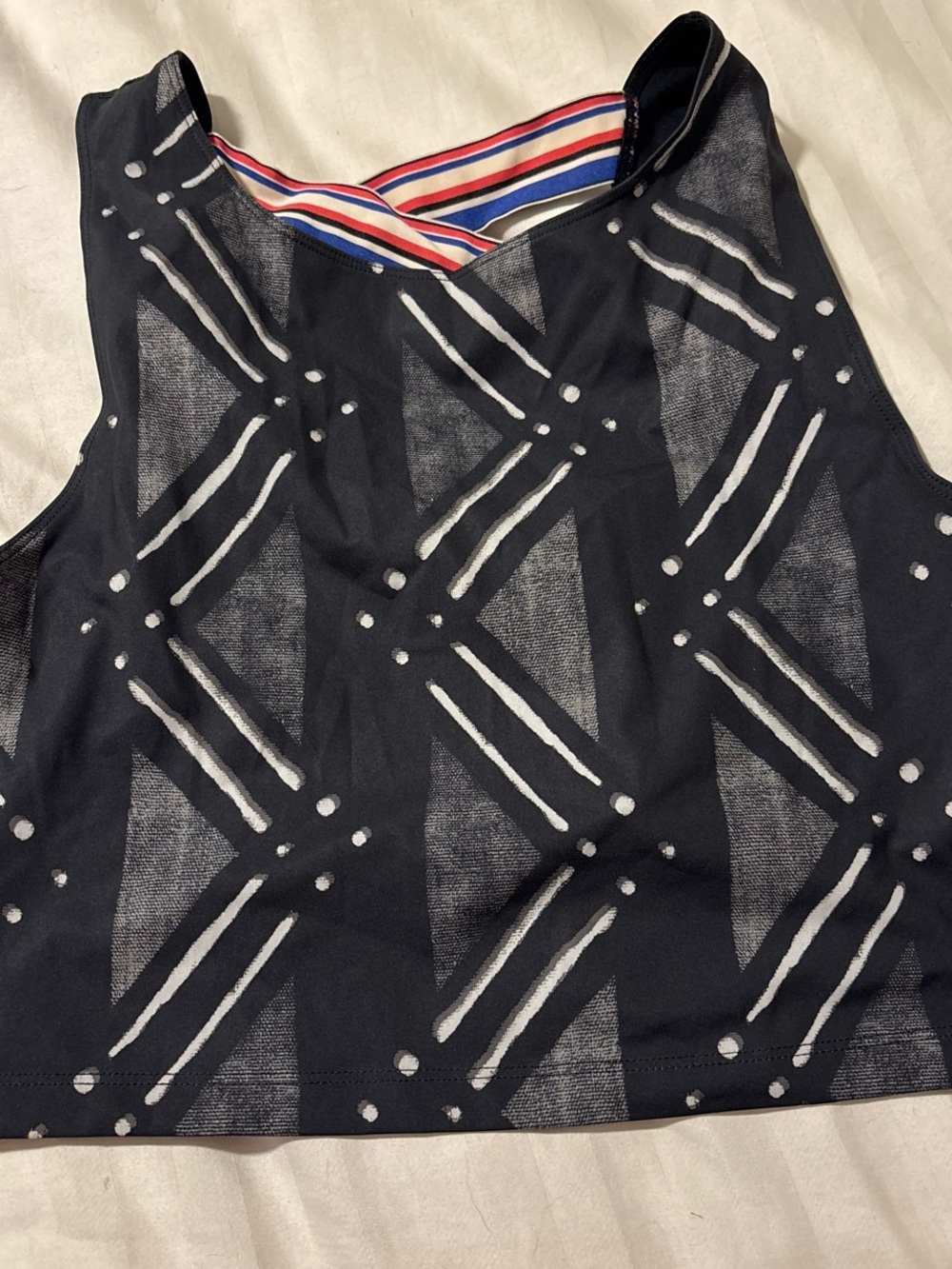 Nike Black Geometric Sleeveless Crop Top with Striped Trim
